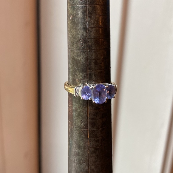 14K Yellow & White Gold Purple Stone (Tanzanite?) & Diamond Ring THL Approx 7 - Picture 15 of 16